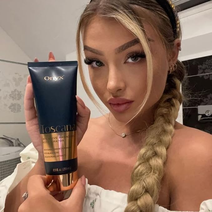 Onyx Toscana Intensive Bronzing Accelerator | Bronzing Tanning Lotion for Tanning Beds | Streak & Stain Free Tanning Lotion for Indoor Outdoor | Face & Body Lotion for Sensitive Skin - 8.5 fl oz
