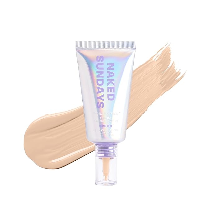 Naked Sundays BeautyScreen™ SPF 50 Mineral Peptide Foundation Tint – 2-in-1 Skin Tint & Mineral Sunscreen | Radiant, Buildable Coverage, Acne-Safe, Infused with Peptides (2 Fair Sand, 1.01 oz)