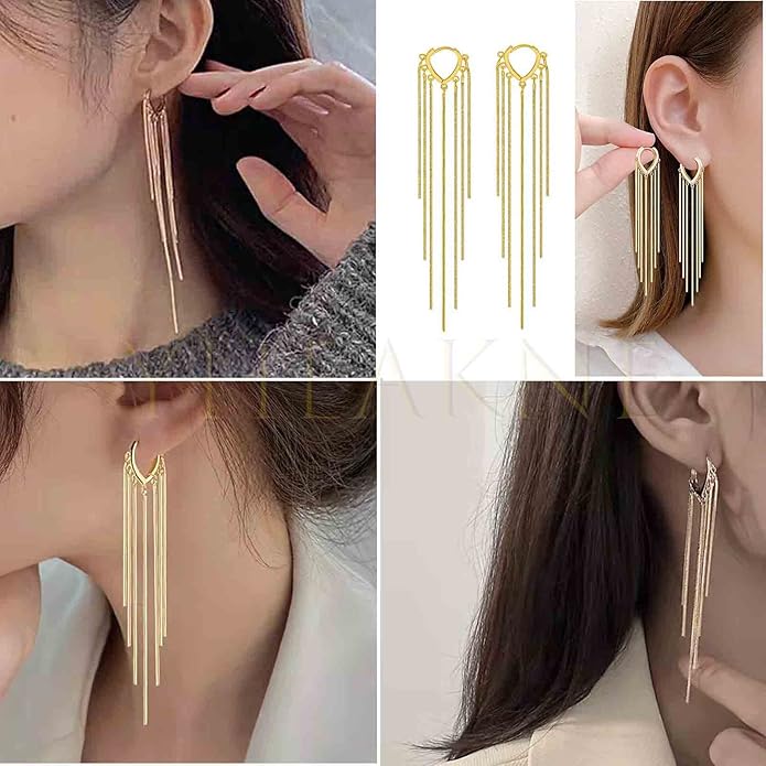 Boho Long Tassel Chain Earrings Fringe Drop Dangle Earrings Gold Dangling Chain Tassel Earrings Vintage Statement Earrings Jewelry for Women and Girls Gifts