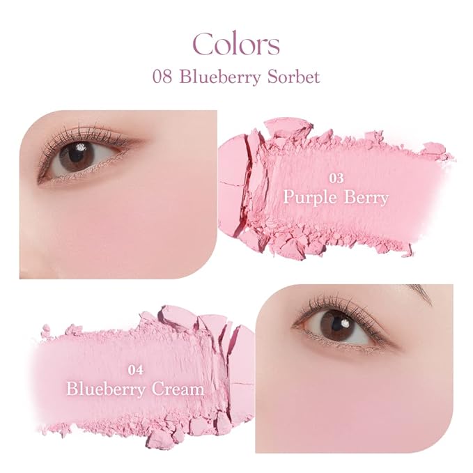 Dasique Blending Mood Cheek #08 Blueberry Sorbet | 4 Blendable Shades in Lightweight Smooth Powder | Vegan | Blush