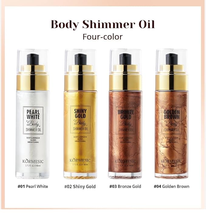 Shimmer Body Oil,Long Lasting Waterproof Face Brighten Glow Shiny Gold)