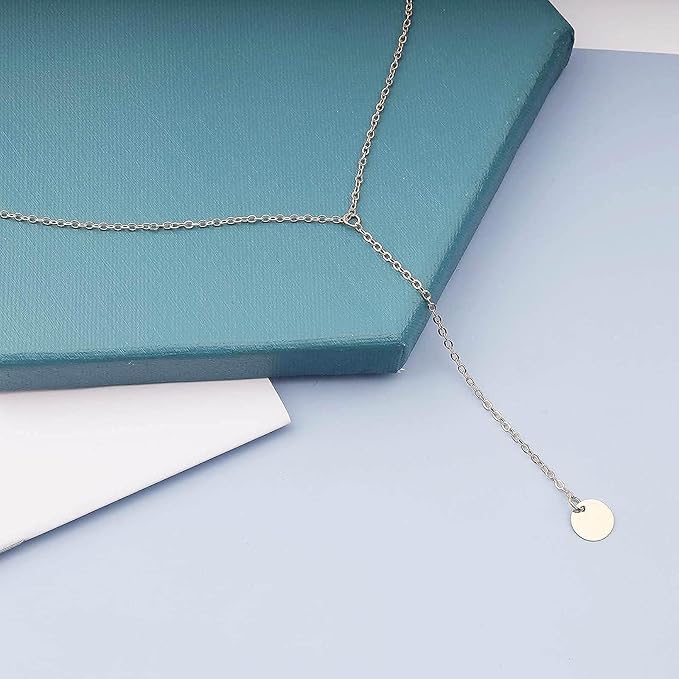 Boho Coin Disc Necklace Gold Long Y Lariat Necklace Disc Y Drop Necklace Trendy Minimalist Everyday Necklace Jewelry for Women and Girls