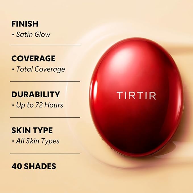 TIRTIR Mask Fit Red Cushion Foundation | Full coverage, Weightless, Skin fit, Satin Glow Finish, Korean Makeup BB Foundation, beauty, Tattoo cover up, Buildable (#37C Almond, 0.63 Fl Oz)