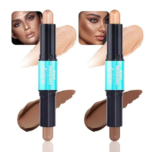 Kaely 2Pcs Cream Bronzer Highlighter Stick,Face Shaping Contouring Shades Makeup,06+07