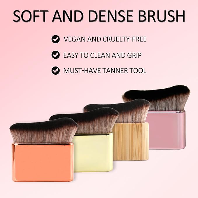 Self Tan Brush-Kabuki Brush for Body,Sunscreen Tanning Brush,Blusher,Shadow,Powder,Bronzer and Foundation Self Tanner Brush,Makeup Brushes for Face and Body（Pink）