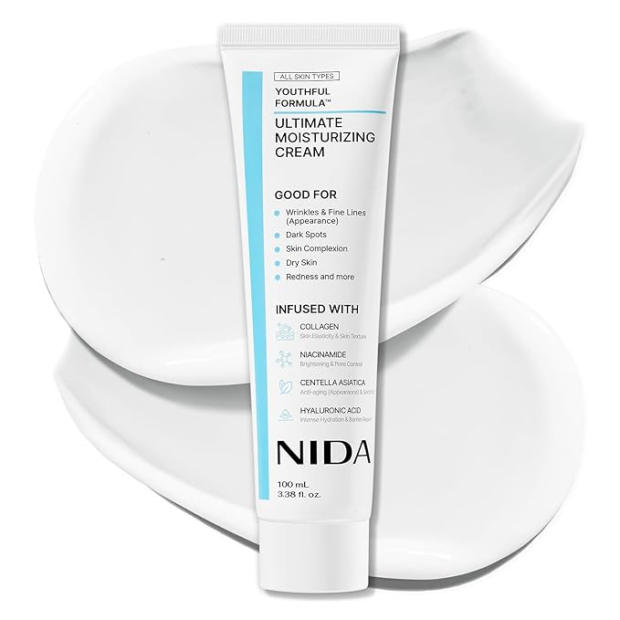 NIDA Youthful Formula™ Ultimate Moisturizing Cream | Centella Asiatica, Niacinamide, Hyaluronic Acid, Collagen | Wrinkles, Fine Lines, Dark Spots, Dry Skin, Redness | 3.38 fl. oz., 100ml