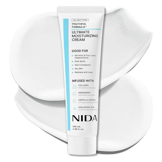 NIDA Youthful Formula™ Ultimate Moisturizing Cream | Centella Asiatica, Niacinamide, Hyaluronic Acid, Collagen | Wrinkles, Fine Lines, Dark Spots, Dry Skin, Redness | 3.38 fl. oz., 100ml