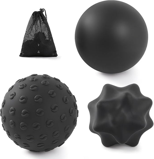 Massage Balls for Myofascial Release,Yoga Deep Tissue,Trigger Point Therapy & Foot Plantar Fasciitis,Muscle Soreness Massager Ball (3 Pack,Black)
