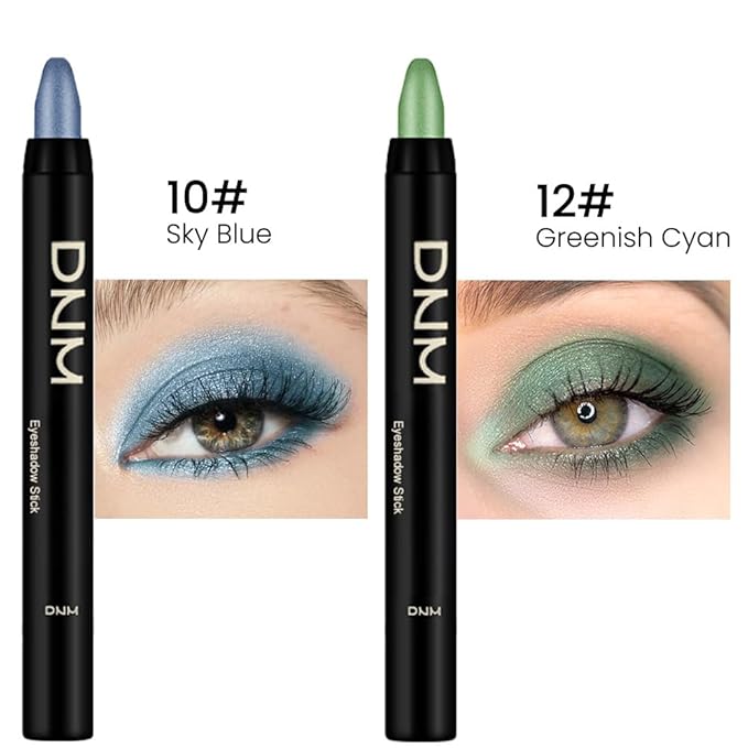 Kaely 2Pcs Cream Eyeshadow Stick Set for Eyes,Sky Blue & Greenish Cyan Shimmer Pen,Eye Brightener Halloween Makeup,sombras para ojos,Smooth Eye Shadow Highlighter Crayon Pencil Waterproof,10+12