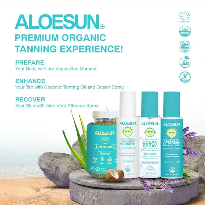 Organic Coconut Tanning Oil Spray Infused with Organic Lavender Oil | Natural Deep Tanning Accelerator | Moisturizing & Hydrating Tan | Non-Greasy | Vegan & Cruelty-Free | Travel Size 3.4 Oz