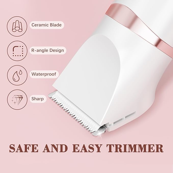 Bikini Trimmer for Women, 3-in-1 Waterproof Electric Shaver, Cordless Pubic & Body Hair Trimmer, Facial Shaver, Easy-Clean Razors with Ceramic Blade, Type-C Rechargeable, Led Display