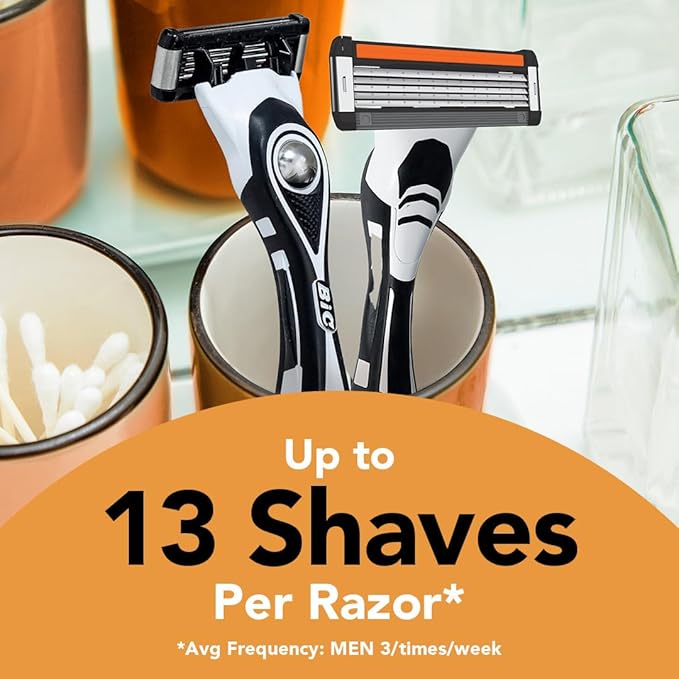 BIC Flex 5 Refillable Men's Razor, Ideal Head Shavers for Bald Men, 12 Refill Cartridges, 5 Blade Razors for a Close Shave