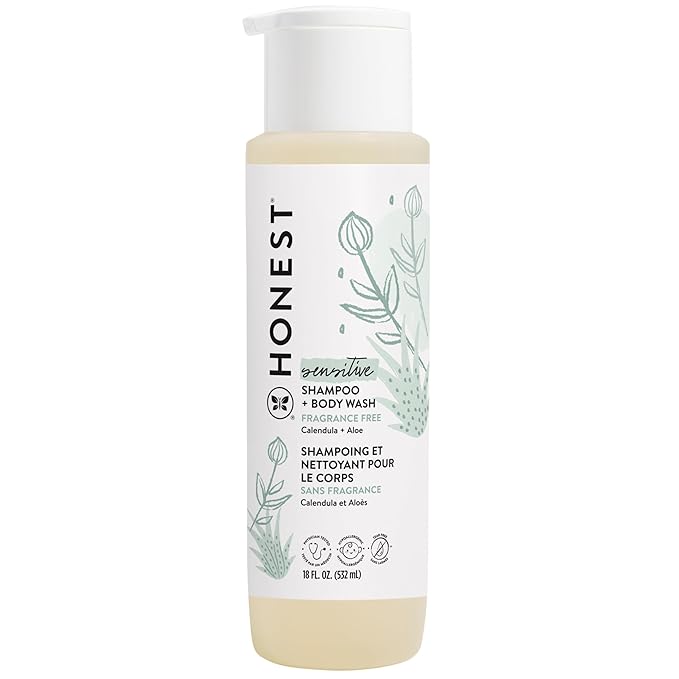 The Honest Company 2-in-1 Cleansing Shampoo + Body Wash for Sensitive Skin | Gentle for Baby | Naturally Derived, Tear-free, Hypoallergenic | Fragrance Free, 18 fl oz