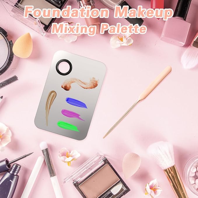 3PCS Makeup Mixing Palette, Stainless Steel Cosmetic Makeup Palette With Spatula Makeup Artist Tool, Professional Cosmetic Mixing Makeup Palette For Mixing Eye Shadow/Eyelash/Nail Art/Foundation