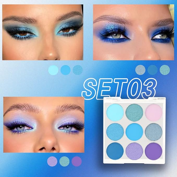 9 Colors Shimmer Matte Blue Eyeshadow Palette.Highly Pigmented