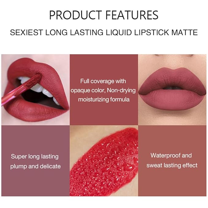 BestLand 3Pcs Matte Liquid Lipstick Set for Women - 24H Transfer-Proof, Moisturizing & Non-Sticky Lip Gloss I Soft Peach, Dusty Plum, Muted Rose I Vegan + Cruelty-Free for Daily & Party