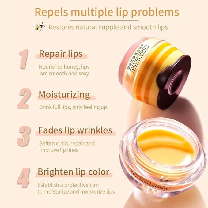 Bee Lip Balm Honey Pot,Honey Lip Mask Propolis Moisturizing Lip Balm with Stick,Propolis Moisturizing Honey Lip Balm,Hydrating & Prevention Dry and Cracked Lip,Lip Care Products