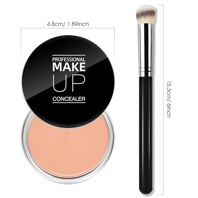 Cream Concealer Full Coverage Makeup, Matte Color Correcting Concealer with Brush, Waterproof, Conceals Blemish, Pores and Spots, Under Eye Makeup Concealer for Dark Circles (#06 TAN)