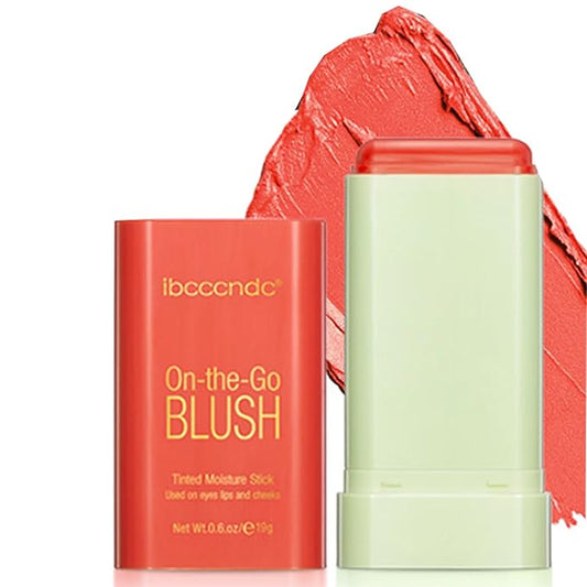Cream Coral Orange Blush Stick,Multi-Use Makeup Milk Blush Stick,Long Lasting Natural Blush Makeup 2-in-1 Cheek and Lip Tint,Waterproof Vegan Tinted Moisturizer Matte Blush Stick for Cheeks and Lip