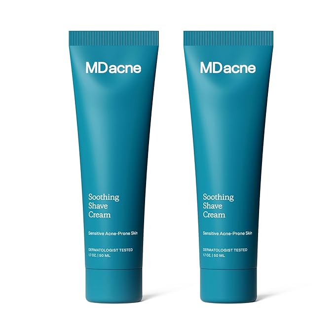 MDacne Shaving Cream for Acne-Prone Skin, 2-Pack - Oil-Free, Eliminates Razor Burn, Cuts & Infections - Reduce Skin Irritation & Prevent Shave Bumps & Nicks - Vegan, Paraben-Free & Cruelty-Free