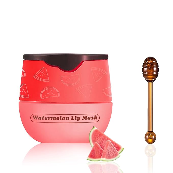 1 PCS Bee Lip Balm Honey Pot, Moisturizing Watermelon Sleeping Lip Balm Lip Mask Overnight, Hydrate Lip Repair Prevent Dry and Cracked Lip Care, Nourishes the Lip Skin, Reduces Lip Lines