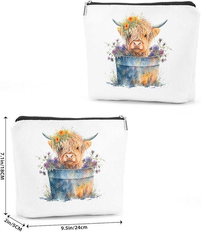 Western cosmetic bag highland cow