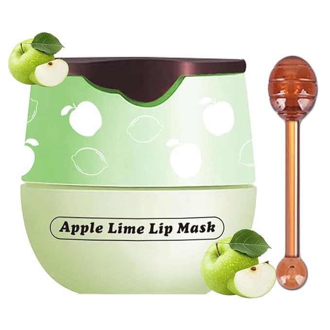 Bee Lip Balm Honey Pot, Apple Lime Sleeping Lip Mask Overnight Hydrating Dry and Crack Lip Exfoliator Scrubs Propolis Lip Balm (Apple Lime)