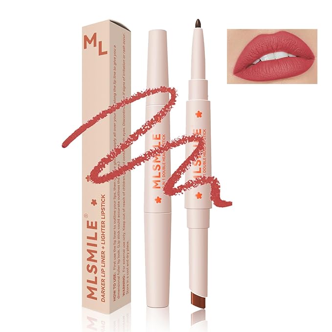 Dark Red Lip Liner Pencil Lipstick Lip Crayon Set, 2-In-1 Matte Velvet Lip Liner Smudge-Proof Waterproof Long Lasting Creamy Lipstick Smooth Lipliner High Pigmented Lip Colors For Women (#04)