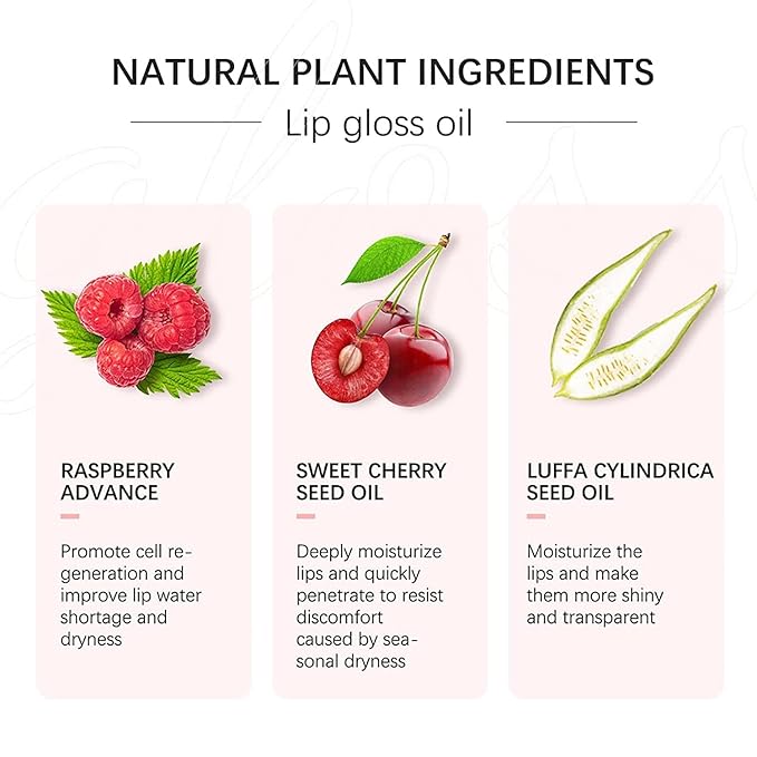2PCS Hydrating Lip Glow Oil, Lip Oil Gloss Transparent Toot Tinted Nourishing Long Lasting Repairing Lightening Lip Lines (CHERRY) 0.2 OZ
