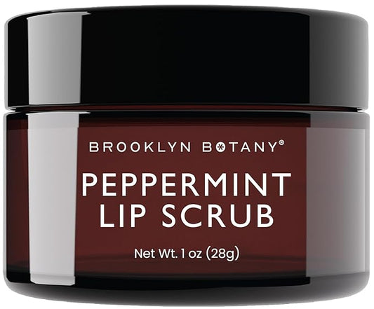 Brooklyn Botany Lip Scrub Exfoliator 1 oz – Lip Moisturizer for Dry Lips and Chapped Lips – Gentle Lip Exfoliator for Smooth and Brighter Lips – Peppermint Flavor