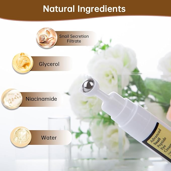 Advanced Snail Peptide Eye Cream for Dark Circles & Puffiness, Snail Mucin Eye Cream with Niacinamide Reduce Wrinkles & Fine Lines, 1 Pcs Under Eye Roller Cream for Moisturizing.