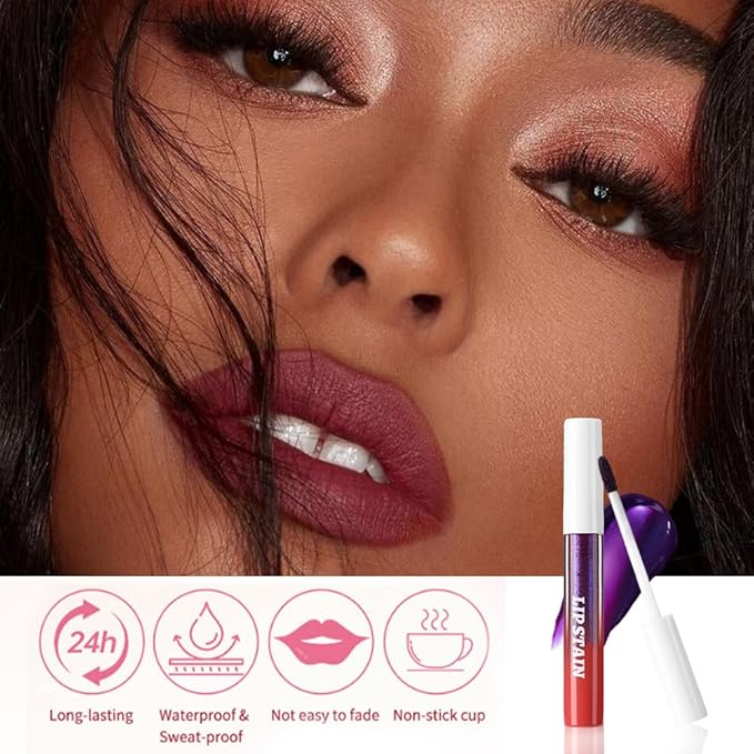 evpct 3Pcs Peel Off Lip Stain Tints, Maroon Mauve Nude Brown Matte Liquid Lipstick Lip Stain Long Lasting Waterproof for Women, Non-stick Cup Lipstick Peel Off Highly Pigmented Smudge-proof Liptint