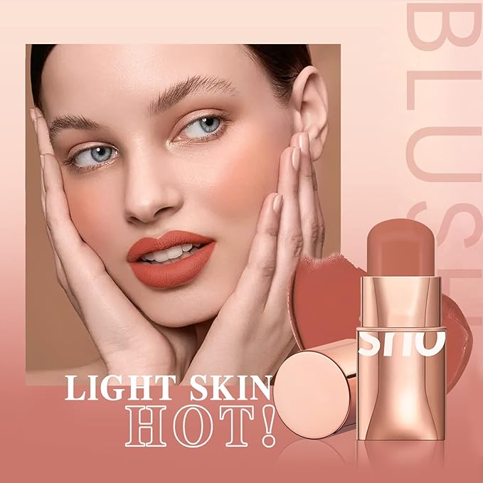 Cream Blush Stick for Cheeks Makeup,Waterproof Blush Face Stick Multi-Use Lip and Cheek Tint,Matte Finish Lightweight Easy to Blend Natural Cream Blusher Makeup for All Skin Tones-Coral Red