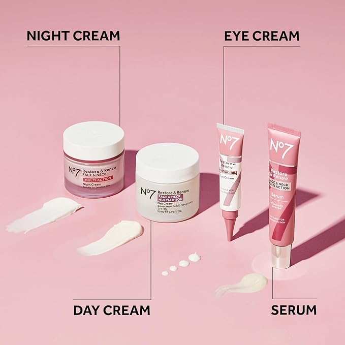 No7 Restore & Renew Multi Action Face & Neck SPF 30 Day Cream - Firming & Hydrating Face Moisturizer with Hyaluronic Acid to Help Visibly Reduce the Appearance of Wrinkles (1.69 Fl Oz)
