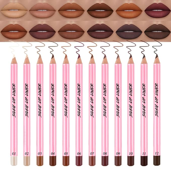 12Pcs Lip Liner Pencil Set - Matte Lip Combo for Women, Waterproof & Smudgeproof, Precise Lip Shaping & Sculpting, Includes Sharpener, Assorted Colors Set B