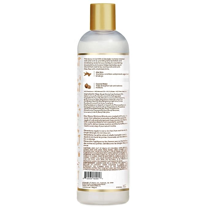 African Pride Moisture Miracle Hydrate & Renew Curl Milk & Hair Detangler (3 Pack), For Natural Coils & Curls, Hydrates & Controls Frizz, 12 oz