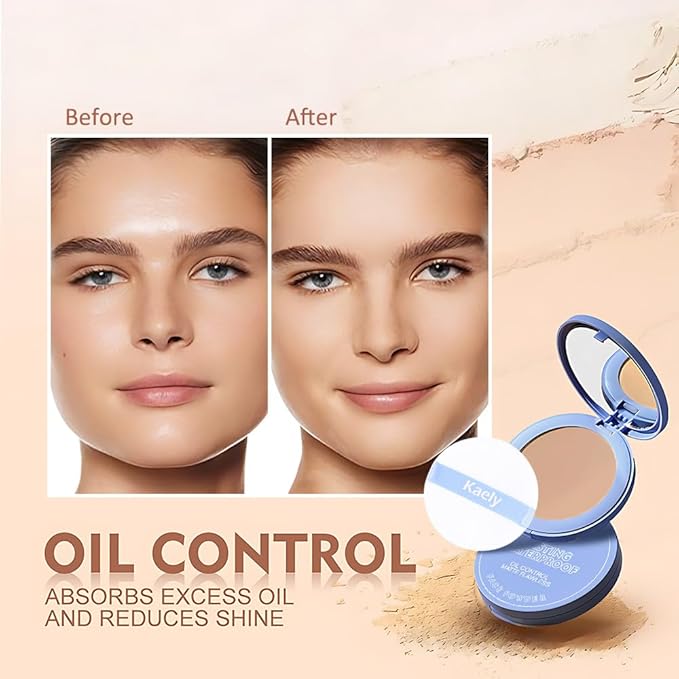 evpct Kaely Oil Control Pressed Face Powder, Get Smooth Flawless Fine Lines and Lightweight Finishing Foundation, Control Shine Long Lasting Waterproof Face Setting Powder Cosmetic, 08 Golden Beige