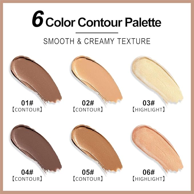 Professional Medium to DeepColor Correcting Cream Contour Concealer Highlight Palette, Dark Brown Gold Champange Full Coverage Makeup Palet for Correct Dark Circles,Scar, etc,Waterproof-6B