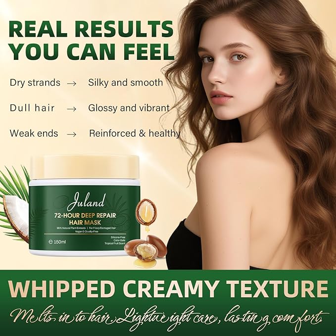 Juland Hair Mask, Collagen Hair Mask with Natural Amla Oil for Moisturization & Damage Repair, Hydroplex Technology for Stronger, Shinier Hair, 11 oz – Revitalizing Treatment for Dry, Damaged Hair