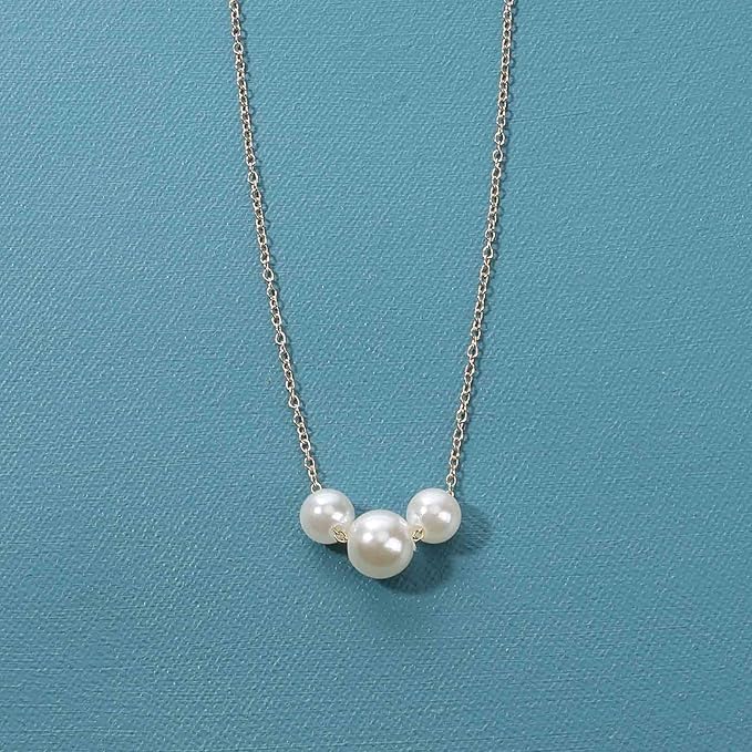 Boho Pearl Choker Necklace Gold Pearl Pendant Necklace Tiny Pearl Floating Necklace Minimalist Wedding Necklace Jewelry Women and Girls Gifts