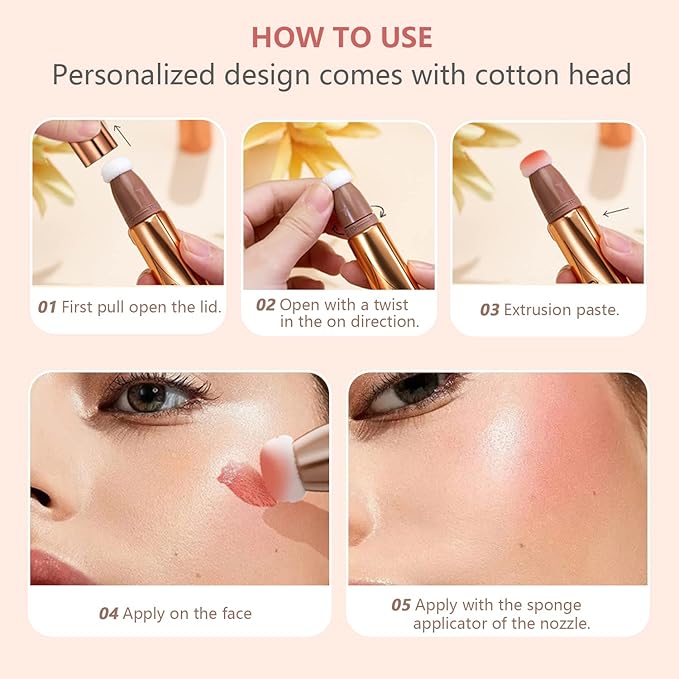 Liquid Contour Beauty Wand Set,Blush Liquid Contour Stick Highlighter Makeup With Cushion Applicator,Long Lasting Smooth Natural Matte Finish,Lightweight Blendable Super Silky Cream Sticks (01#03#05)