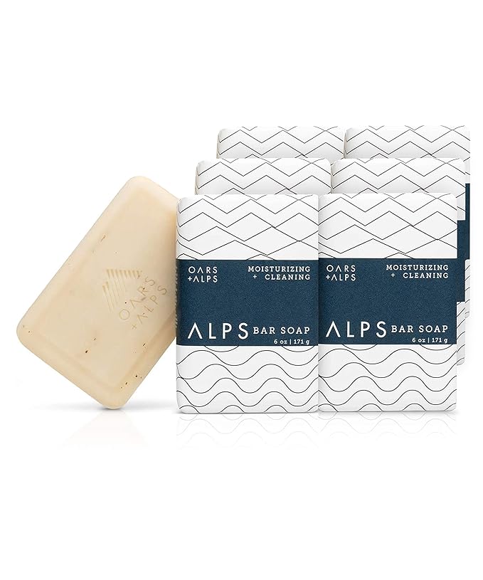 Oars + Alps Moisturizing Men's Bar Soap, Dermatologist Tested and Made with Clean Ingredients, Travel Size, 6 Pack, 6 Oz Each
