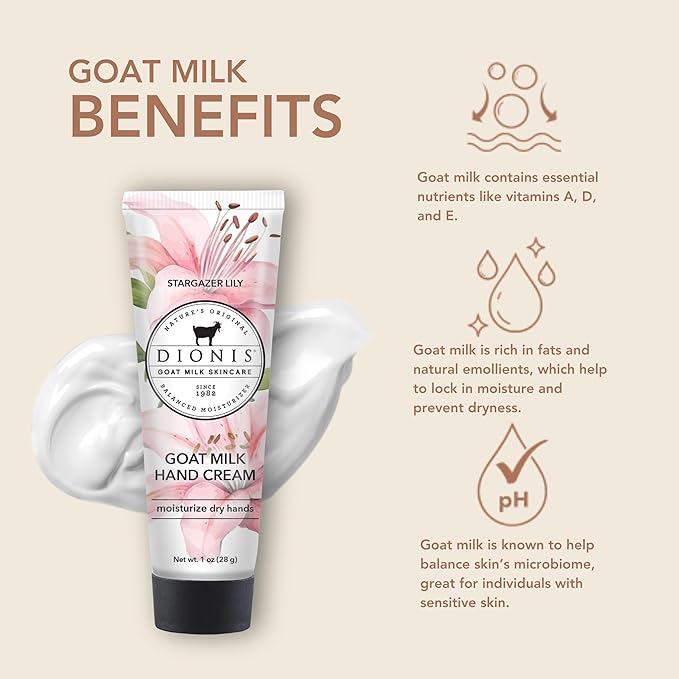 Dionis Goat Milk Skincare 1 oz Scented Hand Cream Set of 6, Moisturizing Lotion for Dry Skin, Good for Sensitive Skin, Cruelty-free and Paraben-free, Stargazer Lily