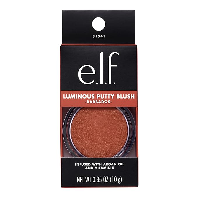e.l.f. Luminous Putty Blush, Putty-to-Powder, Buildable Blush With A Subtle Shimmer Finish, Highly Pigmented & Creamy, Vegan & Cruelty-Free, Barbados