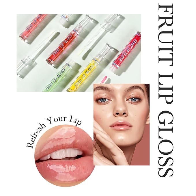6 Pcs Fruity Lip Oil, Hydrating Moisturizing Shiny Lip Glaze, No Sticky Hydrating Lip Gloss Tinted Lip Balm, Lightening Lip Lines, Anti-Dry Cracking Lip Gloss Strawberry Kiwi Cosmetics Lip Care