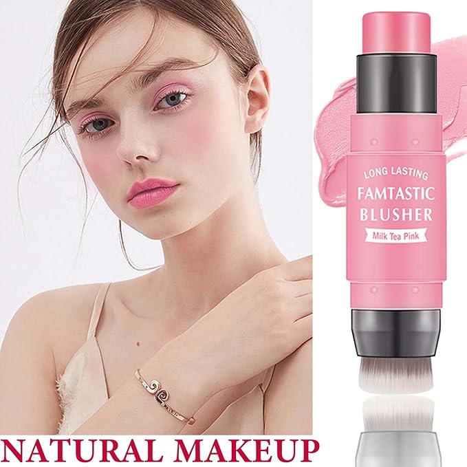 Cream Blush Stick,Blush Stick for Cheeks with Contour Tea Pink）