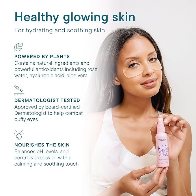 Frownies Rose Water Hydrator Spray - Hydrating Face Mist - Oil Control Toner for Face - Suitable for All Ages and Skin Types, 2oz