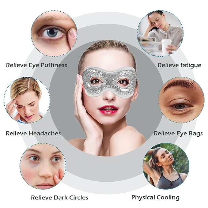 Permotary 2PCS Gel Eye Mask Reusable Hot Cold Compress Pack Eye Therapy,Therapeutic Gel Eye Spa Pad for Puffiness/Dark Circles/Eye Bags/Dry Eyes/Headaches/Migraines/Stress Relief-Gray&Black