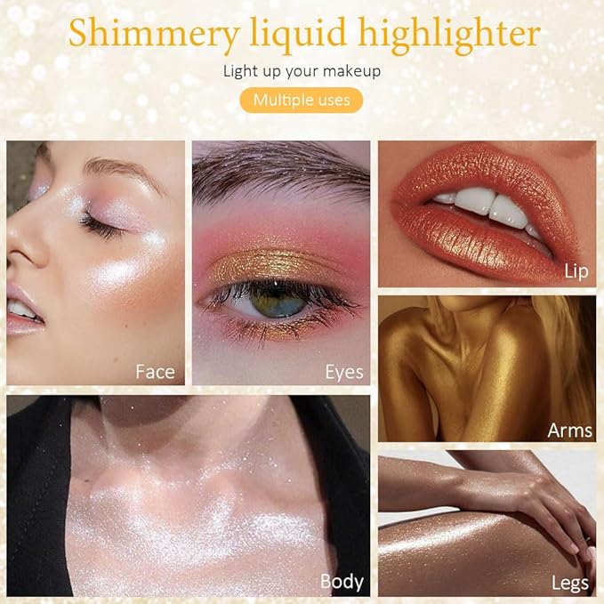 evpct Light Liquid Face Highlighter Makeup Waterproof Long Lasting Pearl White Gold Glimmer Glow Sparkly Glitter Body Shimmer Oil Liquid Luminizer Stick Highlight Illuminator for Face Body Cheeks Eye