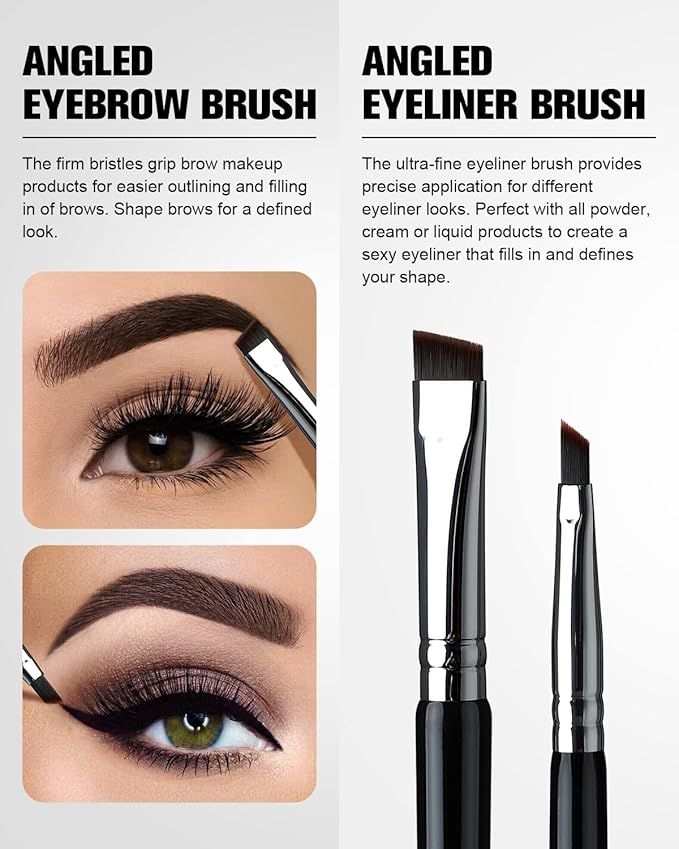 Eyebrow Brush & Eyeliner Brush, EigshowBeauty Double-Ended BrushesOne Brush For 2 Uses - Black (D104)